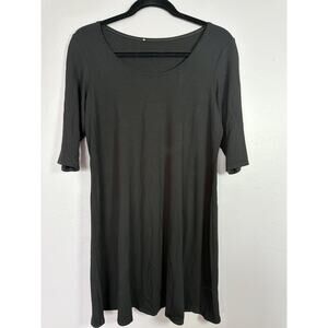 Eileen Fisher T-Shirt Dress Womens Small Black Stretch Scoop Neck Elbow Sleeve